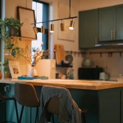 cozy small kitchen island idea, wooden counter top